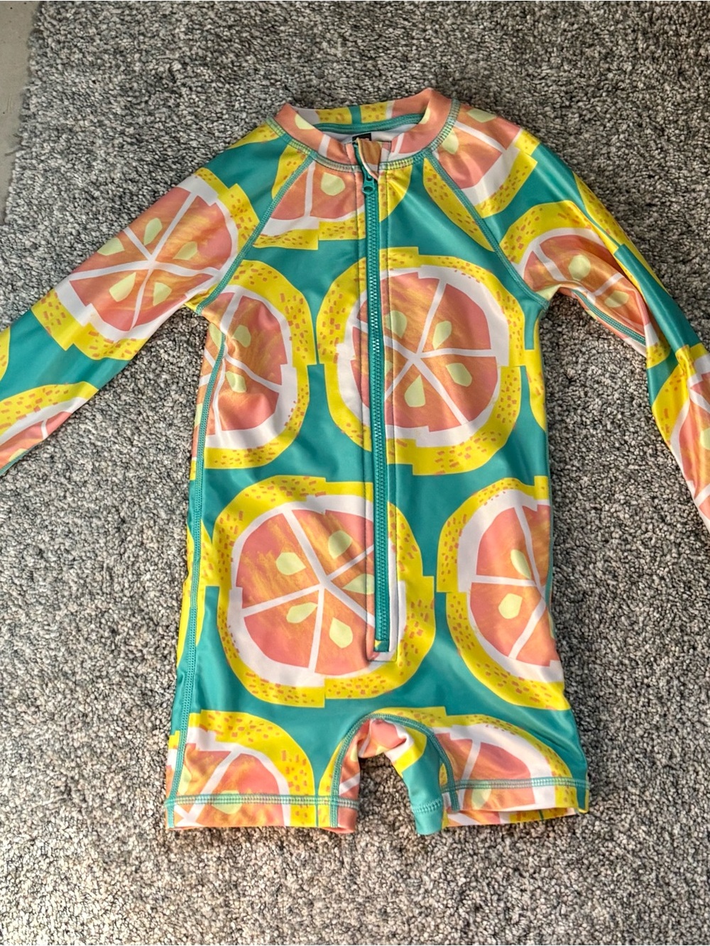 Hanna Andersson Teal Swim Rashguard with Yellow and Peach Citrus Print